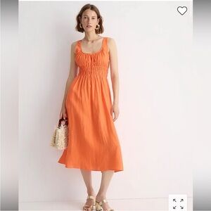 Orange J Crew Smocked midi dress in linen